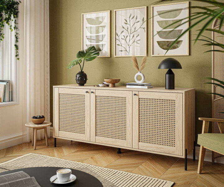Komoda VIENNA 3D z imitacją plecionki - dąb puccini