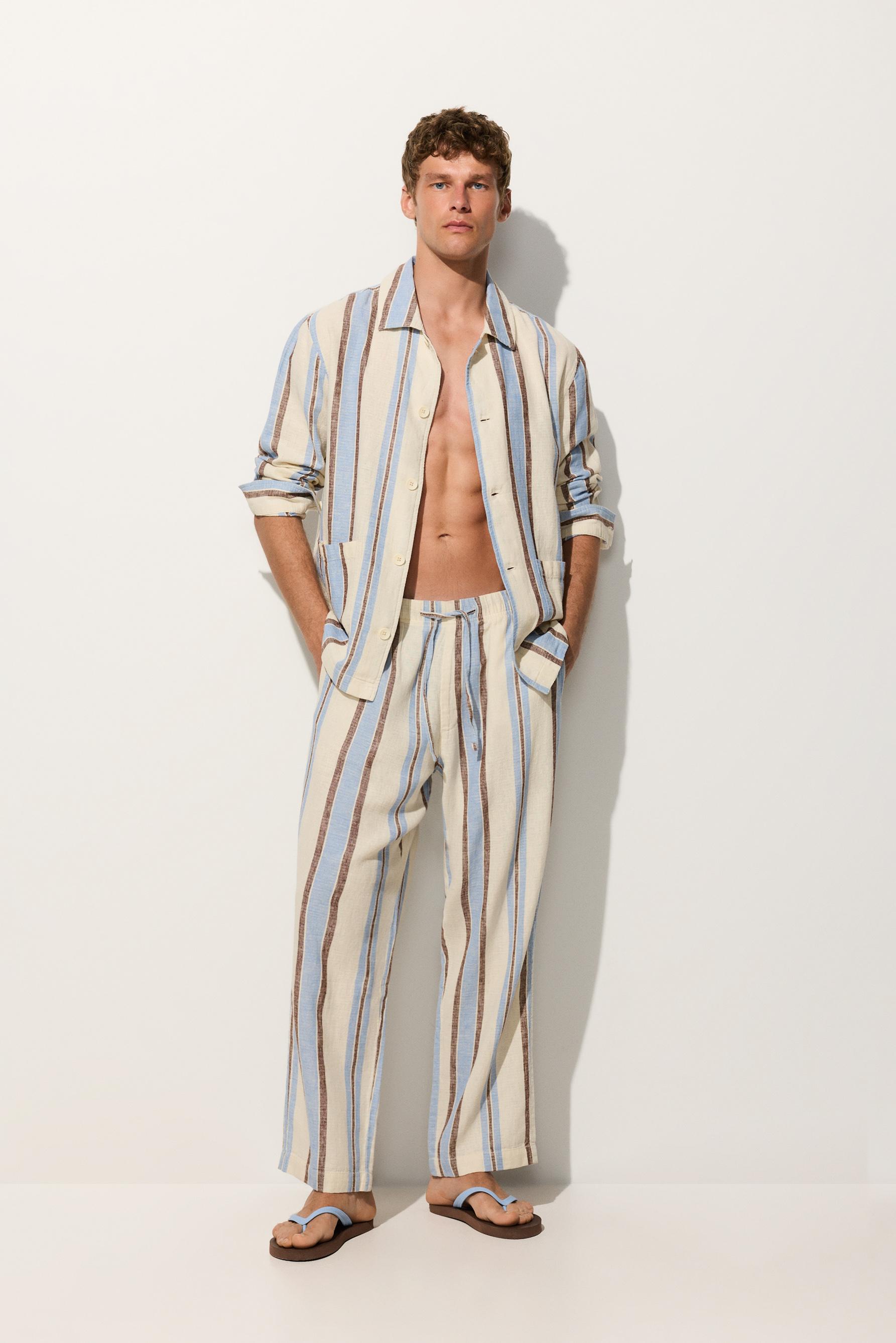 Pantalón rayas lino - algodón