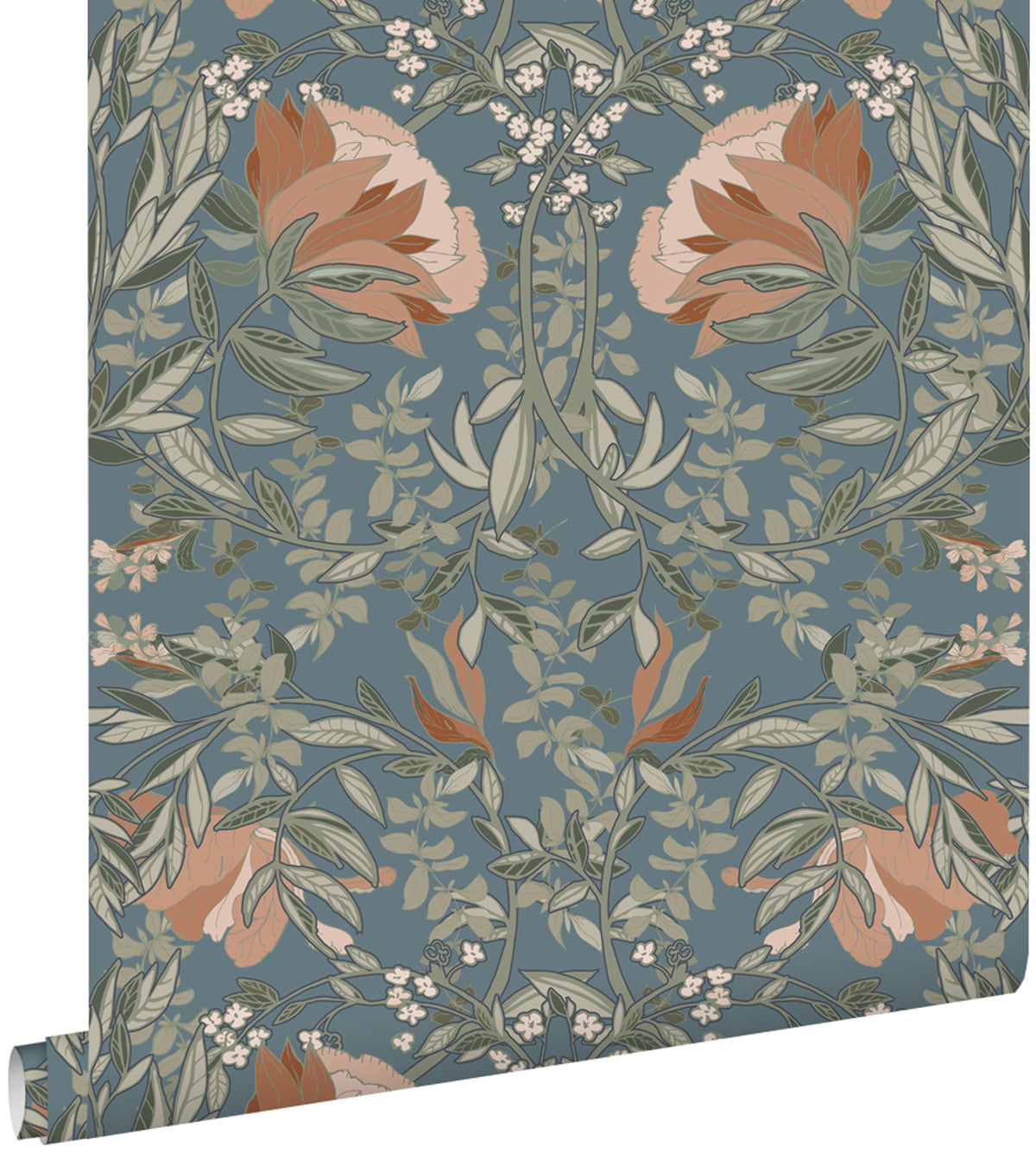 ESTAhome behang vintage bloemen in art nouveau stijl vergrijsd blauw - 53 cm x 10.05 m - 139643