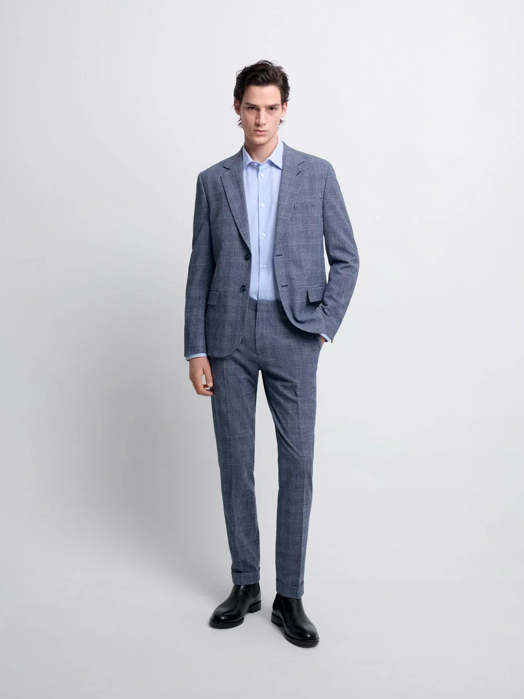 Costume 3 pièces slim bleu nuit à carreaux