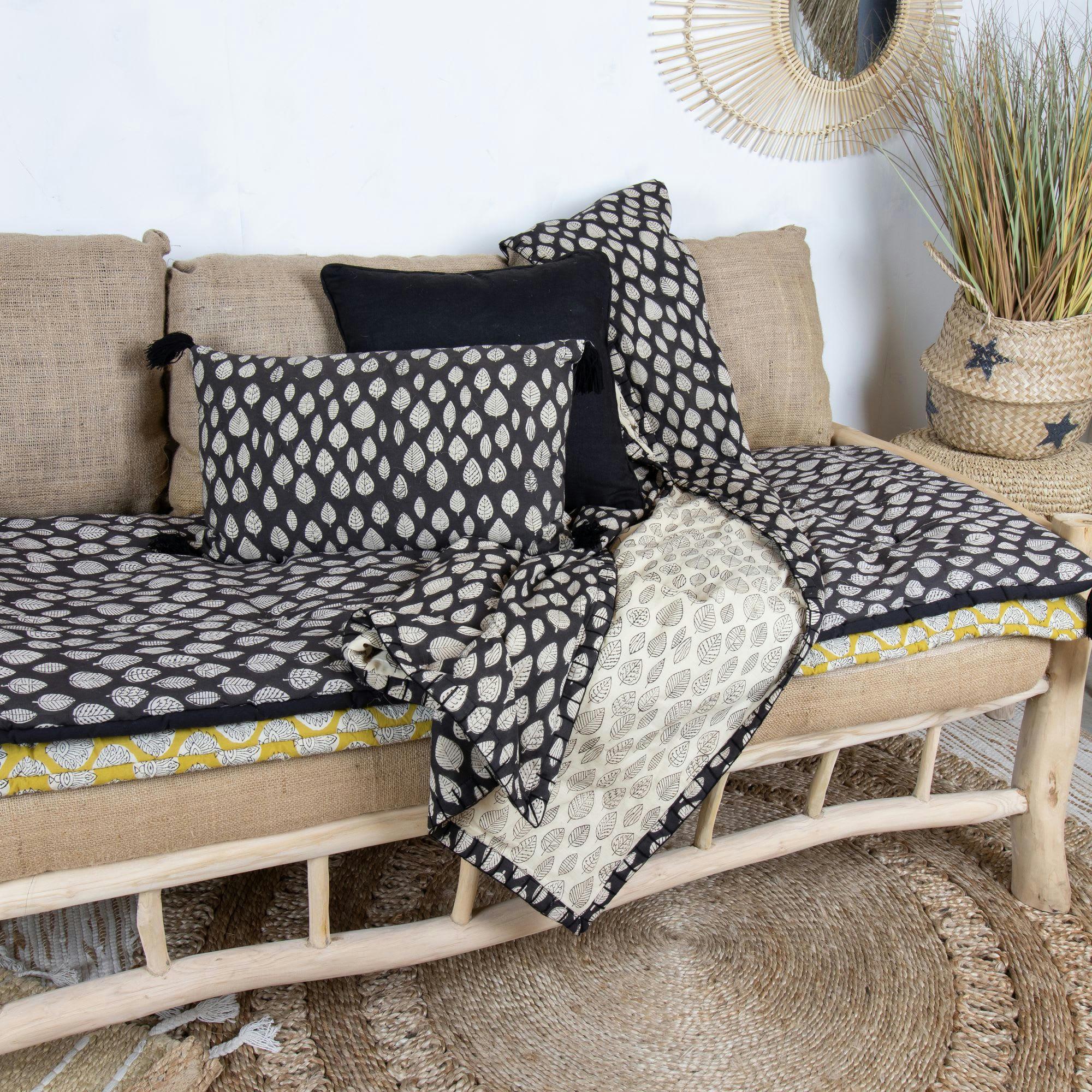 ALIA - Courtepointe en coton noir 160cm