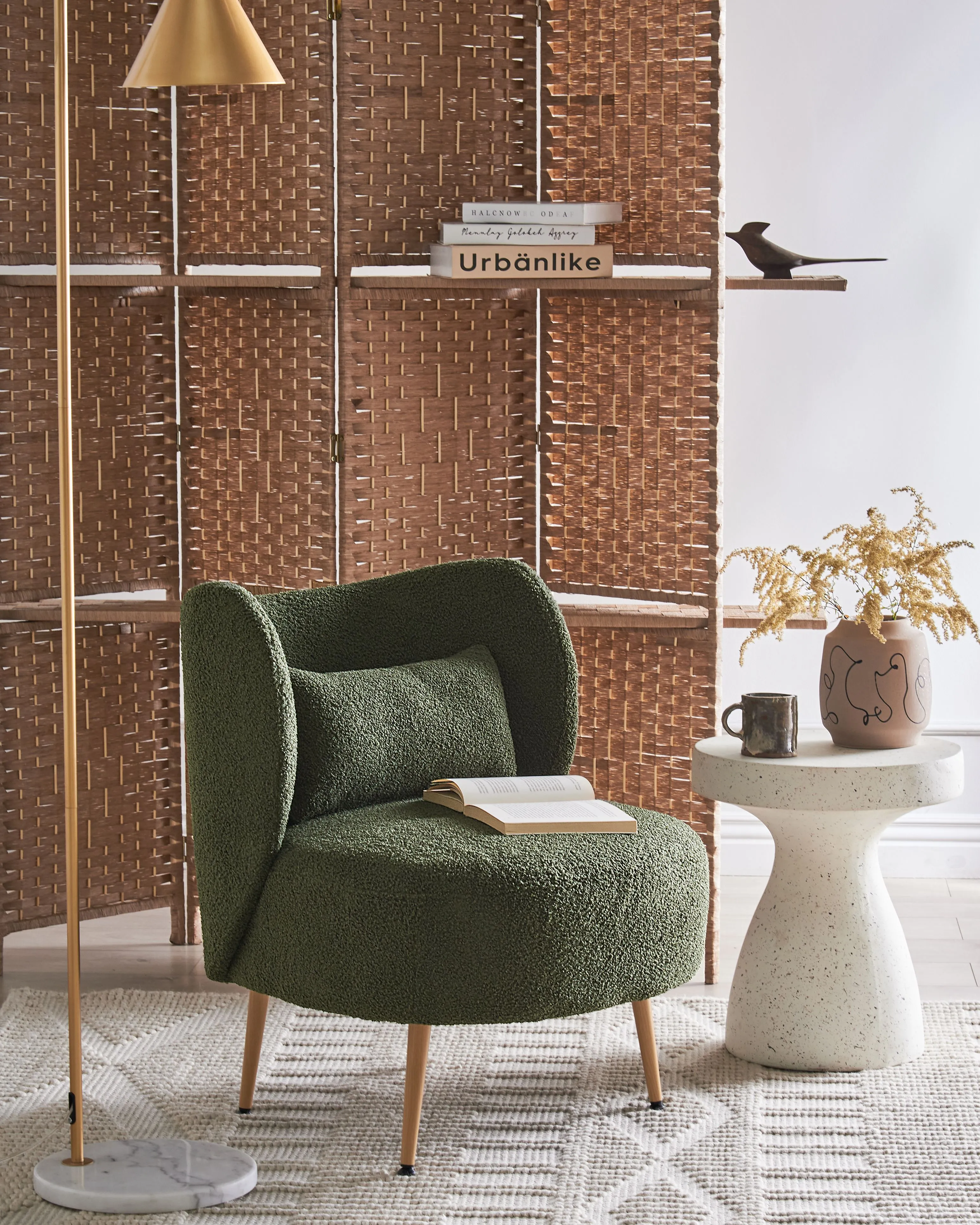 Armchair OTSBY II with Cushion Boucle Dark Green