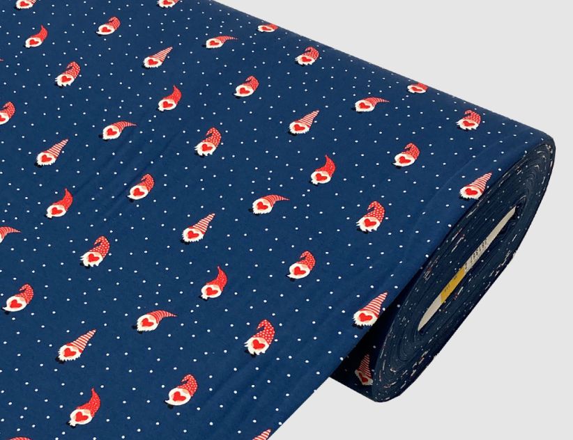 Jerseystoff Herzwichtel Blau, Rot