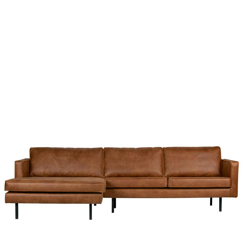 BRONCO - Canapé d'angle gauche vintage méridienne XXL cognac 3 places