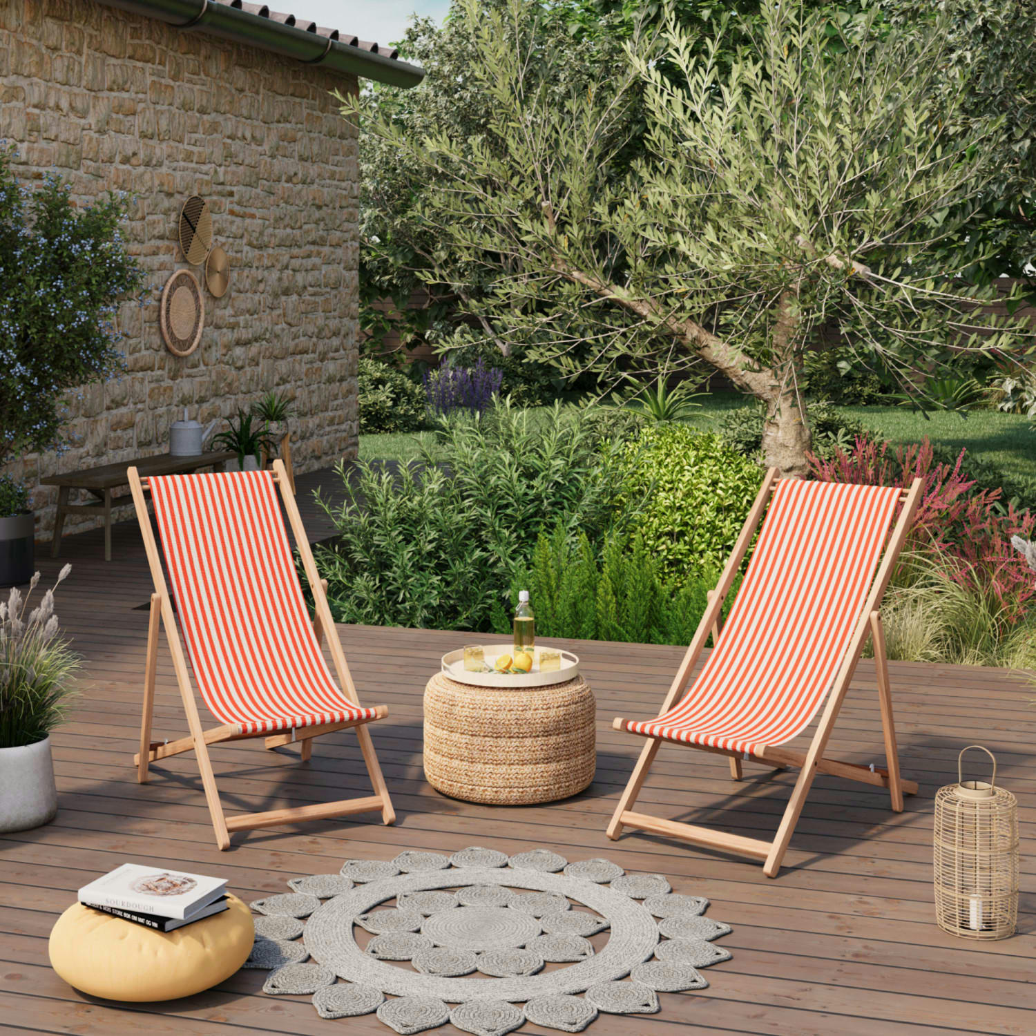 LACQUY - Lot de 2 chiliennes en bois orange