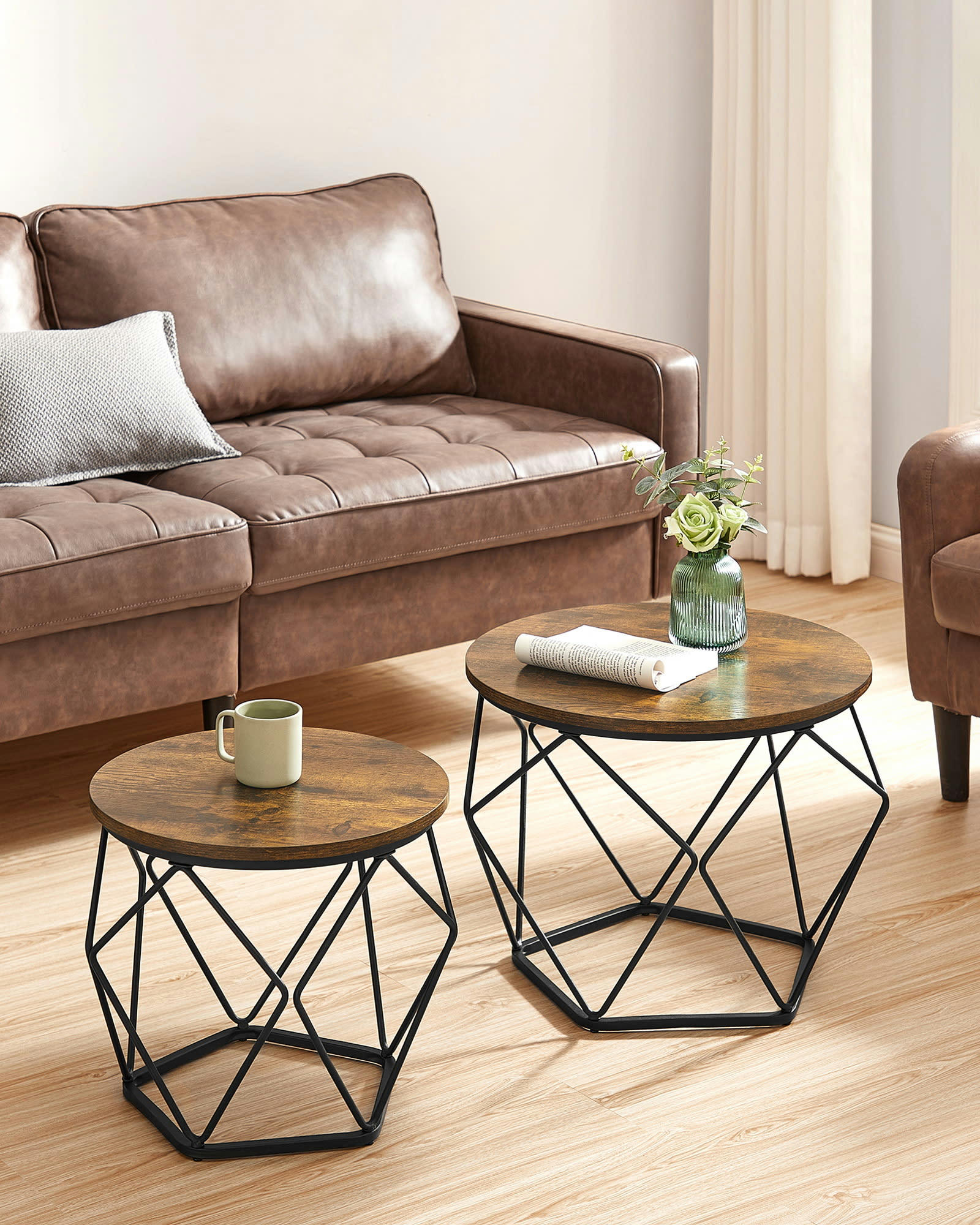 - Tables basses gigognes lot 2  effet bois style industriel Marron