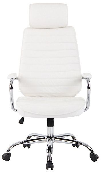 Chaise de bureau Rako en cuir véritable, hauteur réglable, siège pivotant, accoudoirs, piètement métal chromé Blanc
