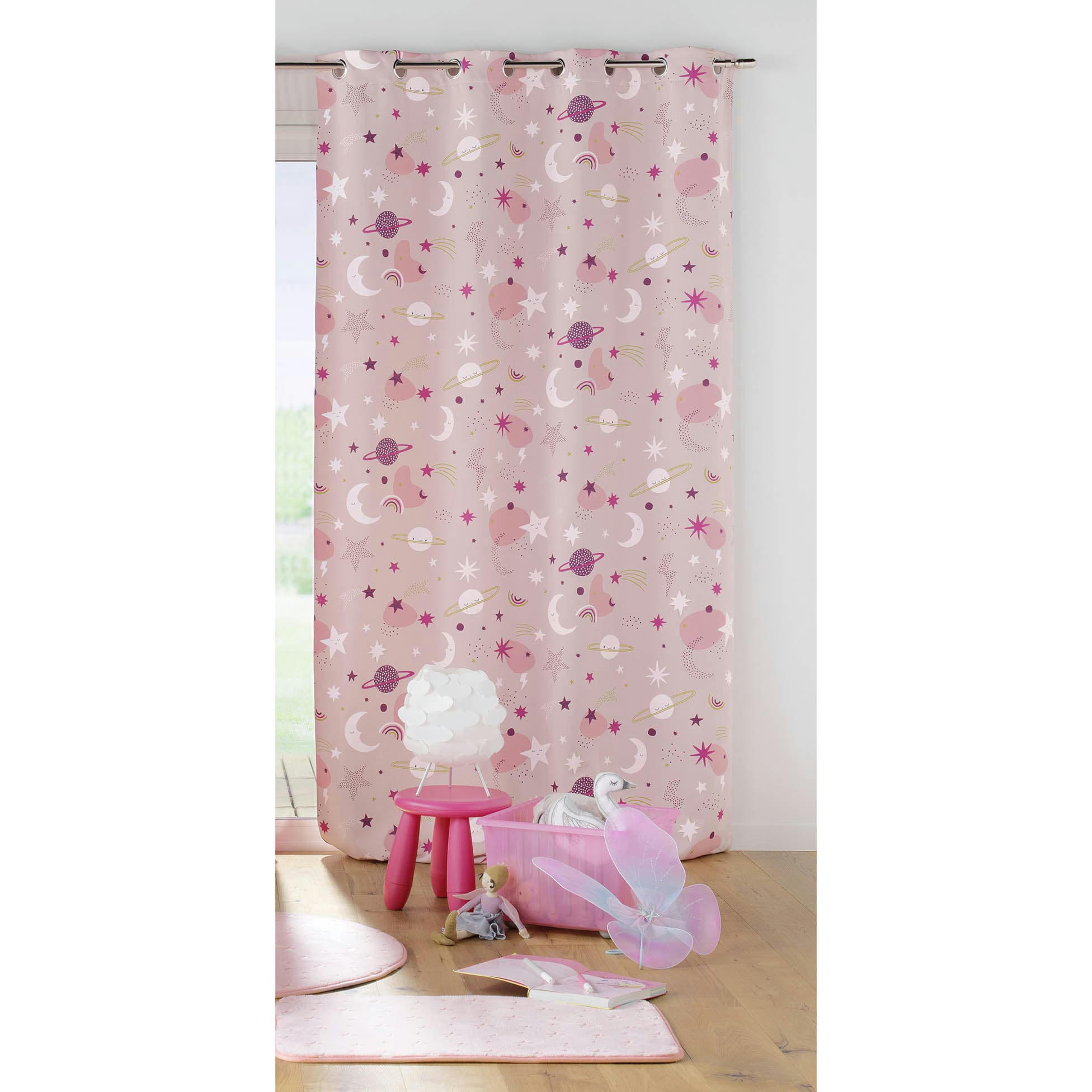 - Rideau occultant enfant ambiance astrale polyester rose 260 x 140