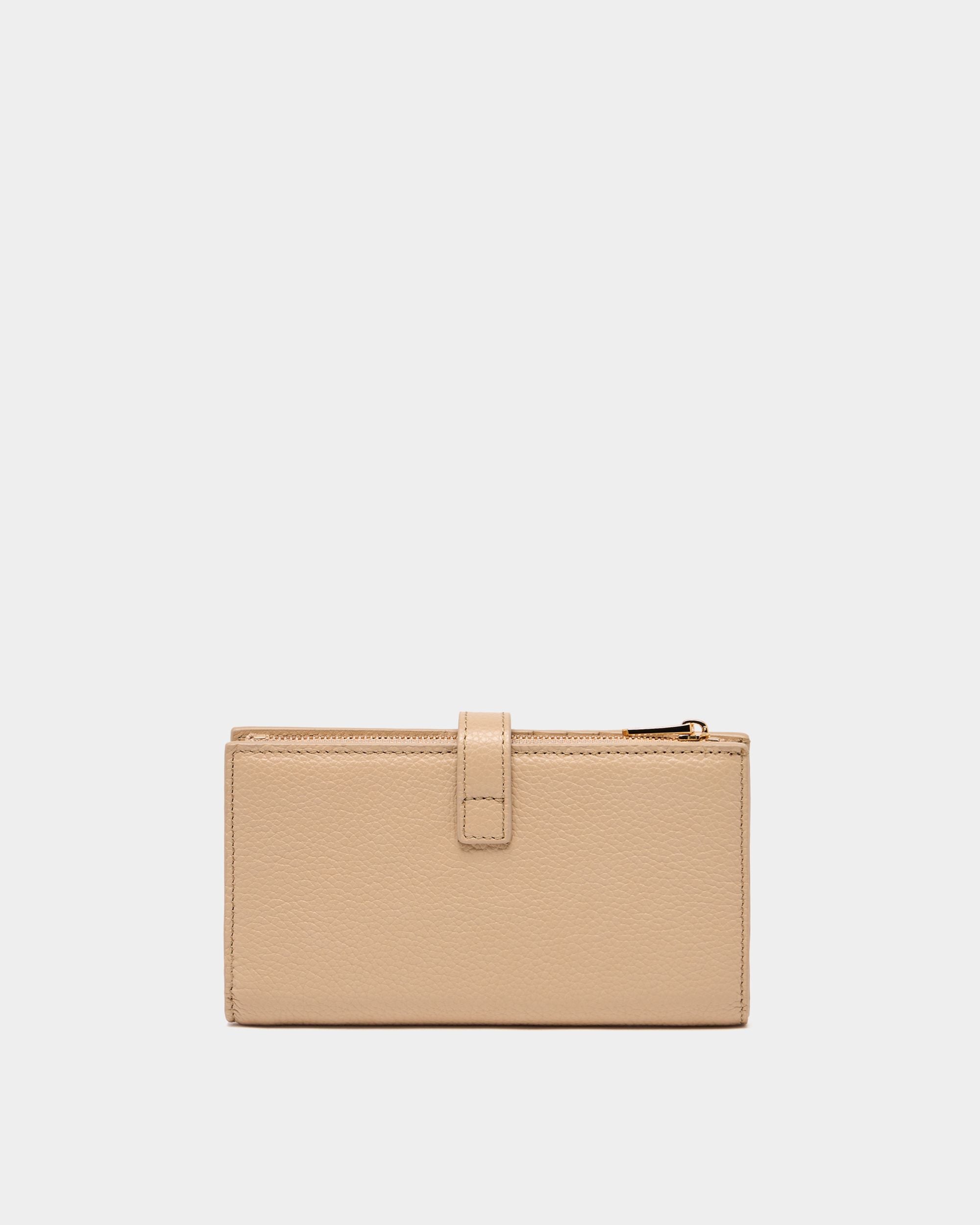 Lock Me lange Geldbörse aus genarbtem Leder in Light Beige