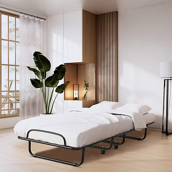 Lit Pliable appoint avec Matelas épais à 4 roulettes Charge Max 120KG Lit Pliant à Resorts