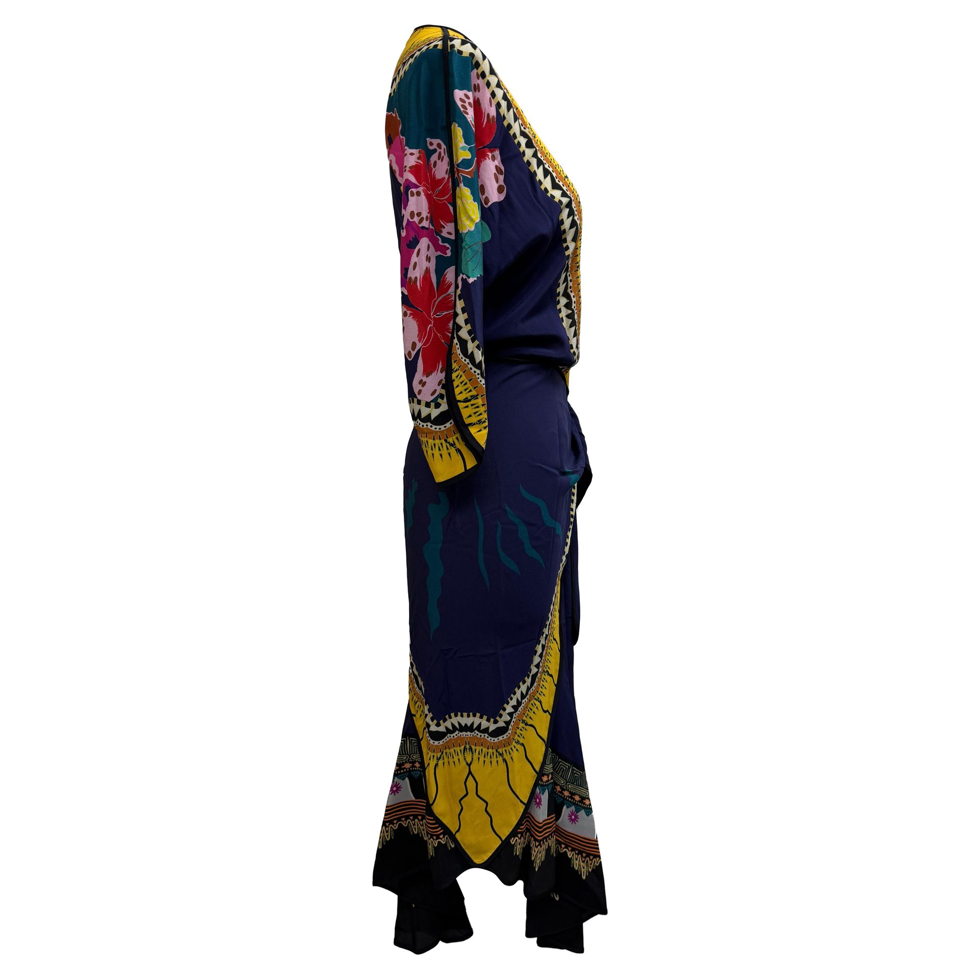 Etro Preloved Wrap Detail Printed Midi Dress in Multicolor Silk