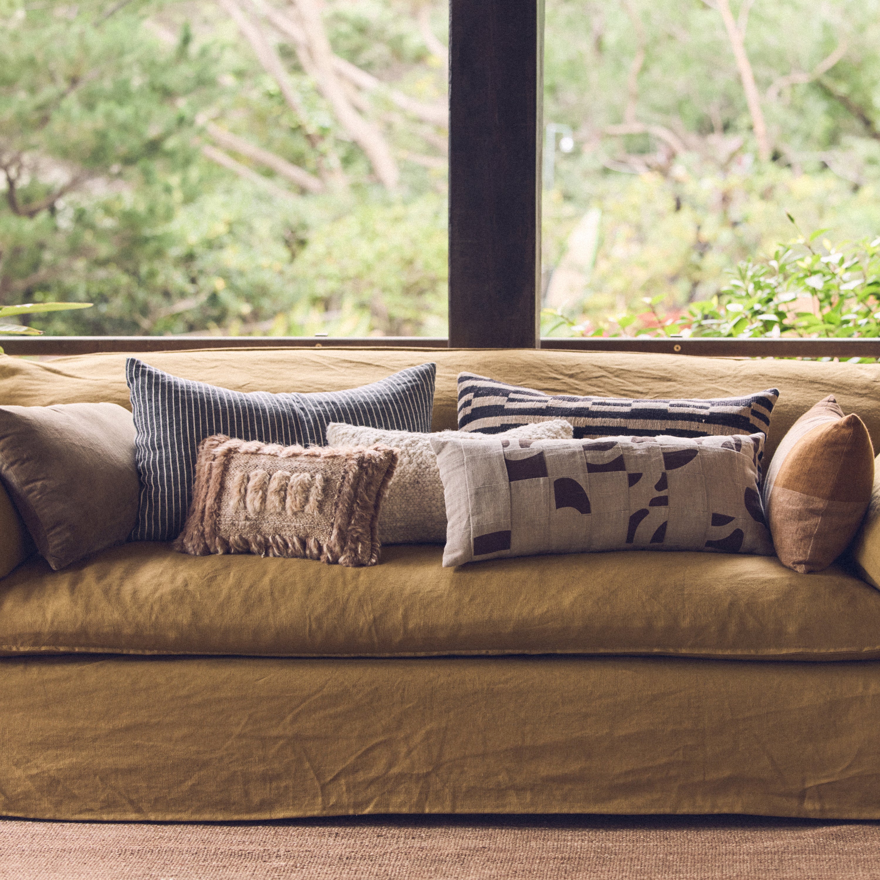 HKliving Nomad 2-zitsbank - Linnen - Burnt Ochre