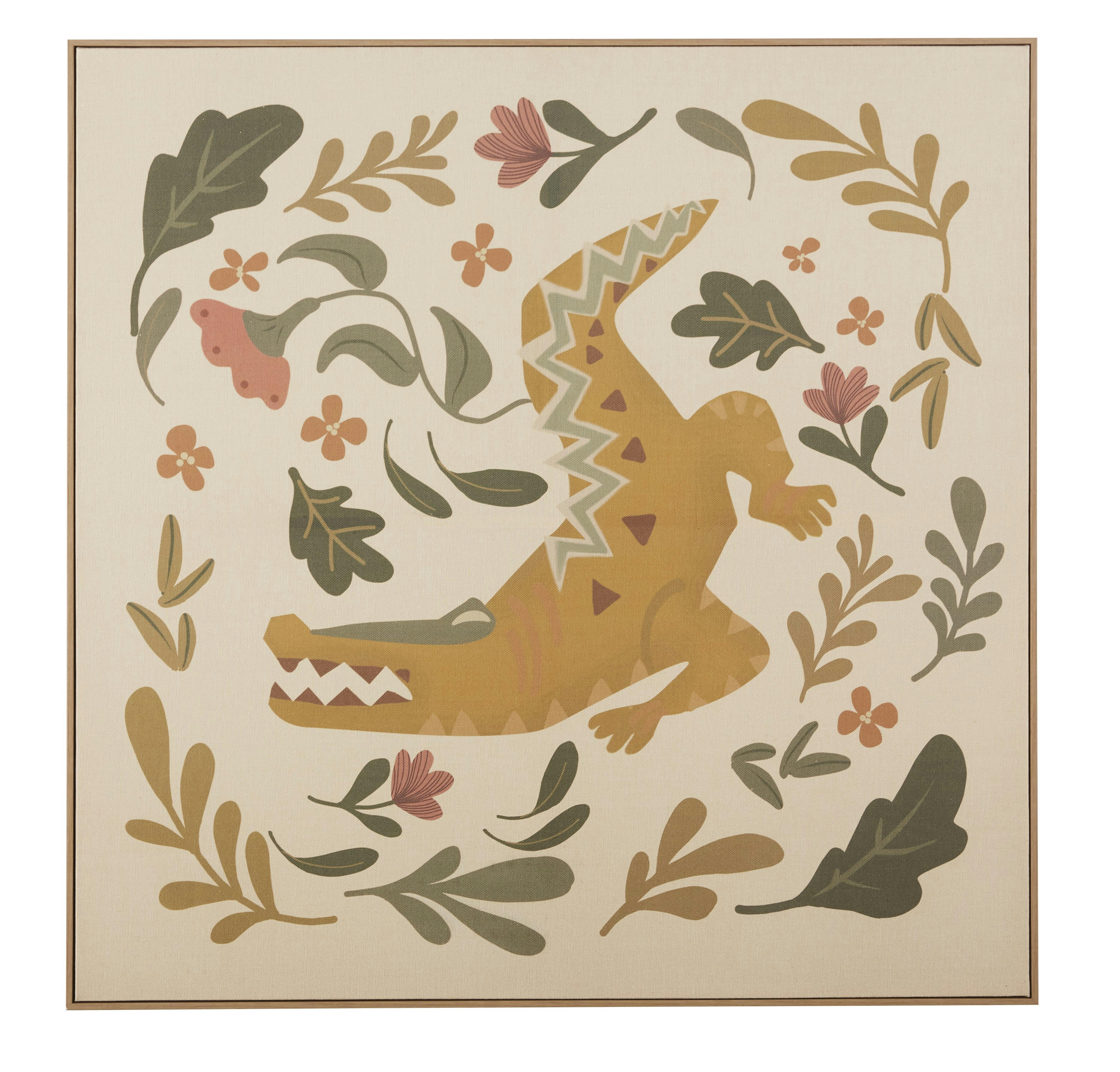 ALIGA - Toile imprimée et peinte crocodile motif végétal multicolore 110x110