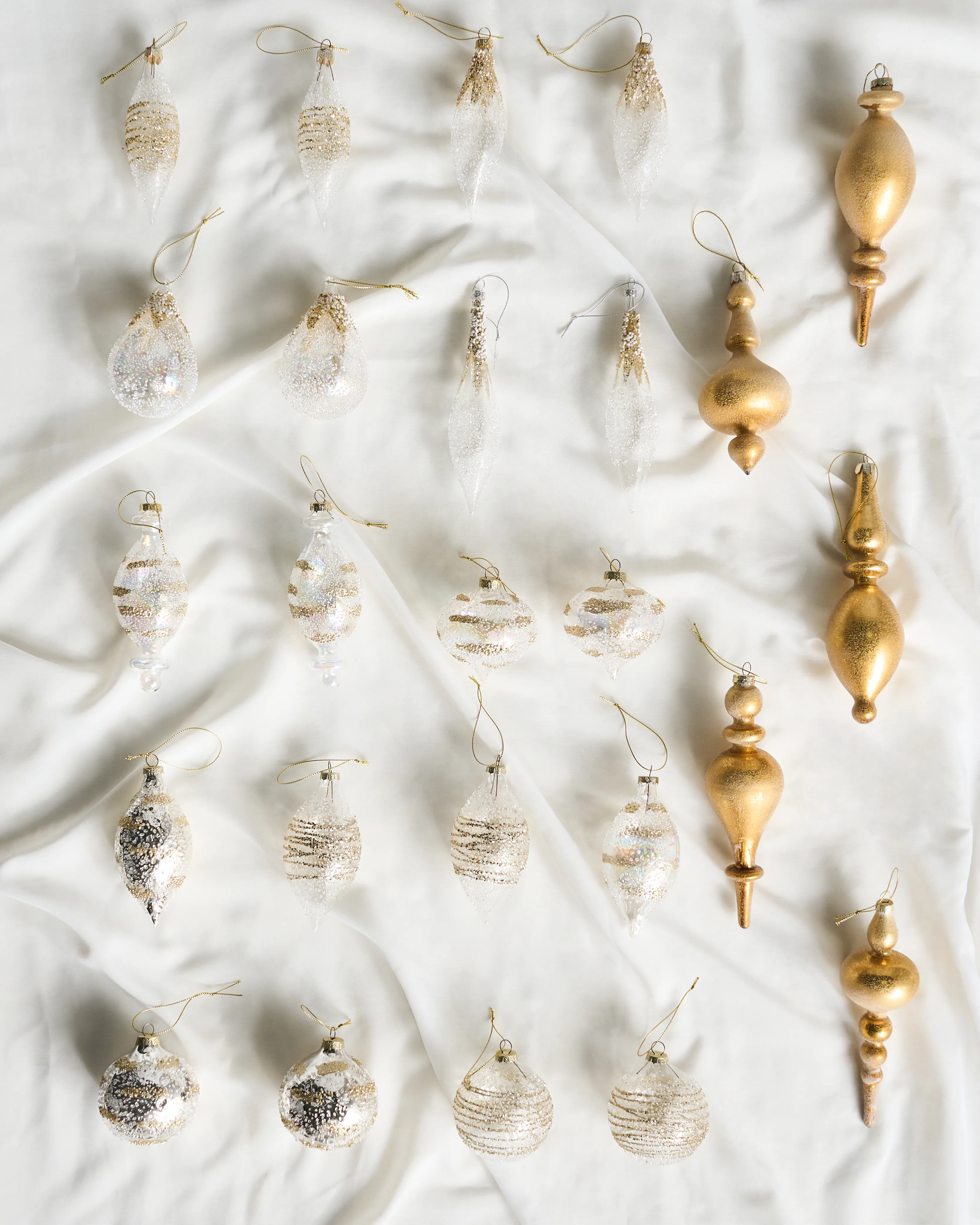 Set of 25 Baubles ICICLE Glass Transparent/ Gold