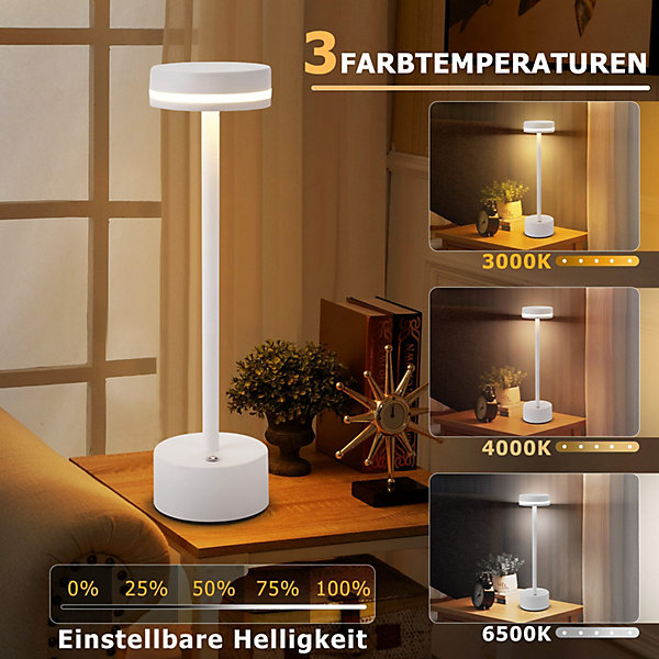 Lampe de table led sans fil nettlife, lampe de chevet à intensité variable avec batterie rechargeable usb-c, lampe tactile blanche