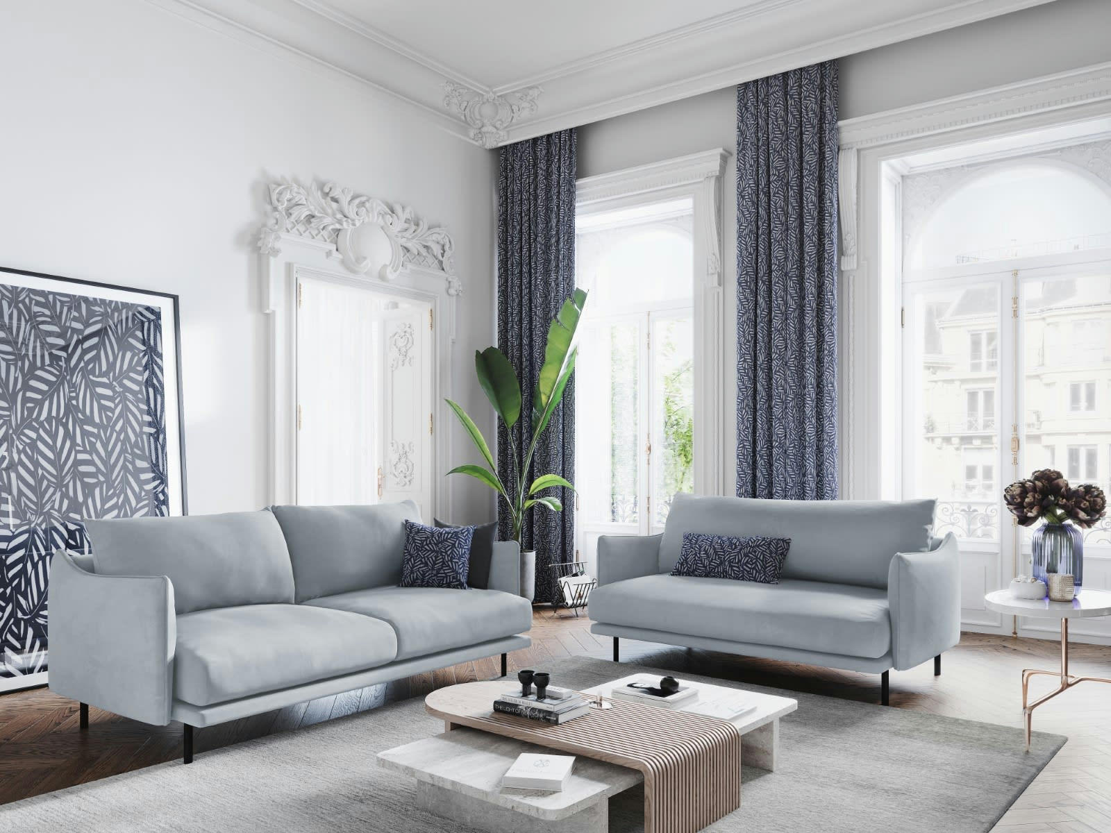 PARIS - Canapé 2 places en Velours Bleu Clair