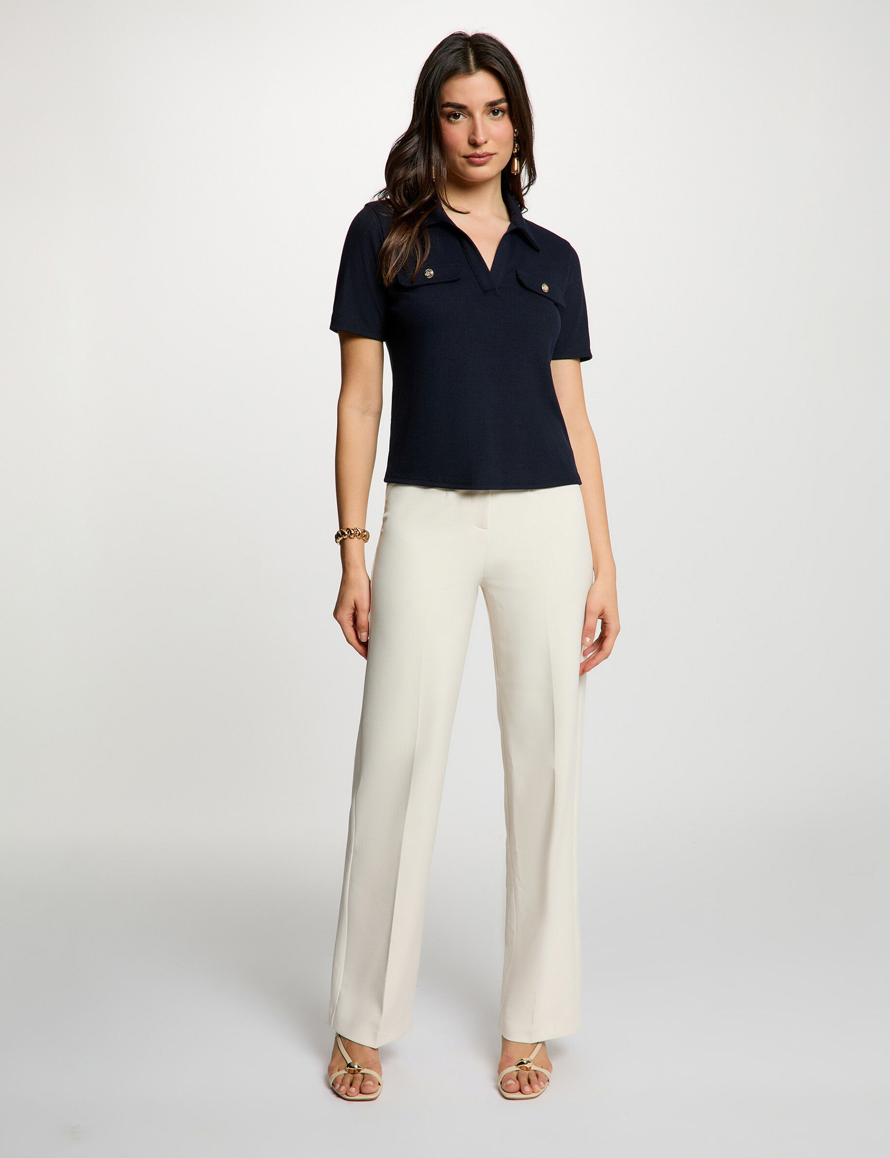 Straight Trousers With Darts Cream Women