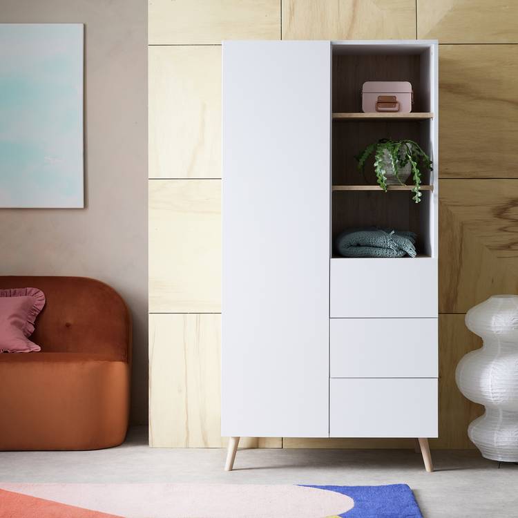 Habitat Skandi 1 Door 3 Drw Open Wardrobe -White Two Tone