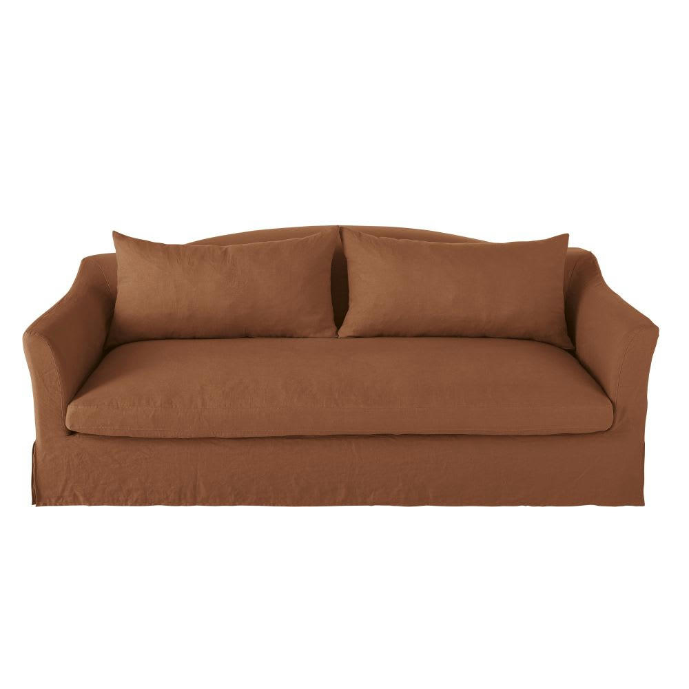 Anaelle - Canapé 3/4 places en lin froissé orange de Sienne