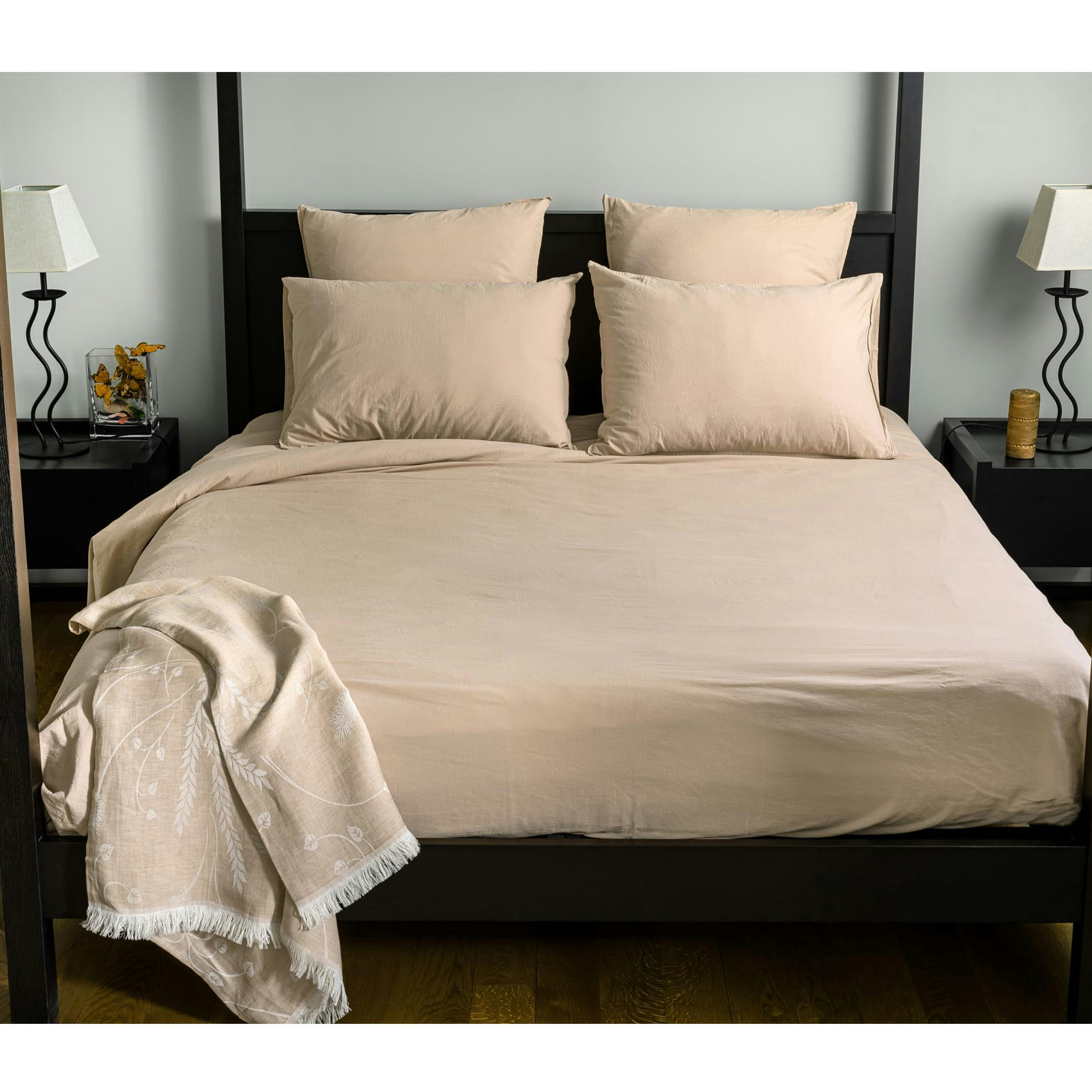 - Housse de couette en coton lavé cap ferret sable 140x200 cm