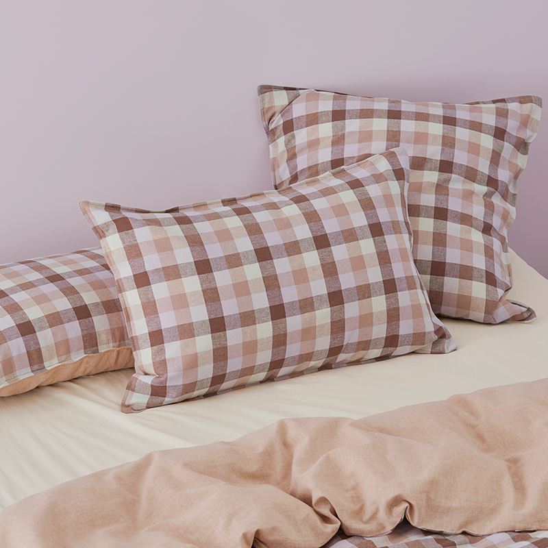 Vintage Washed Linen Cotton Mauve Check Quilt Cover Set + Separates