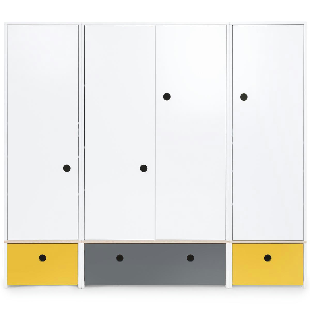COLORFLEX - Armoire 4 portes jaune et gris