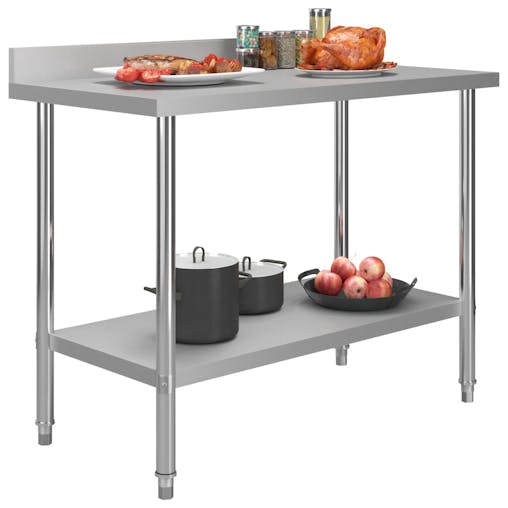 NNEVL Kitchen Work Table with Backsplash 120x60x93 cm Stainless Steel