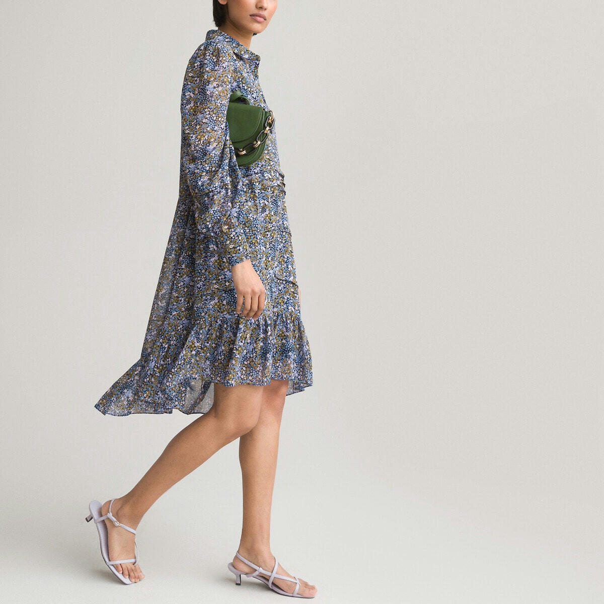 Robe chemise fluide manches longues imprimée