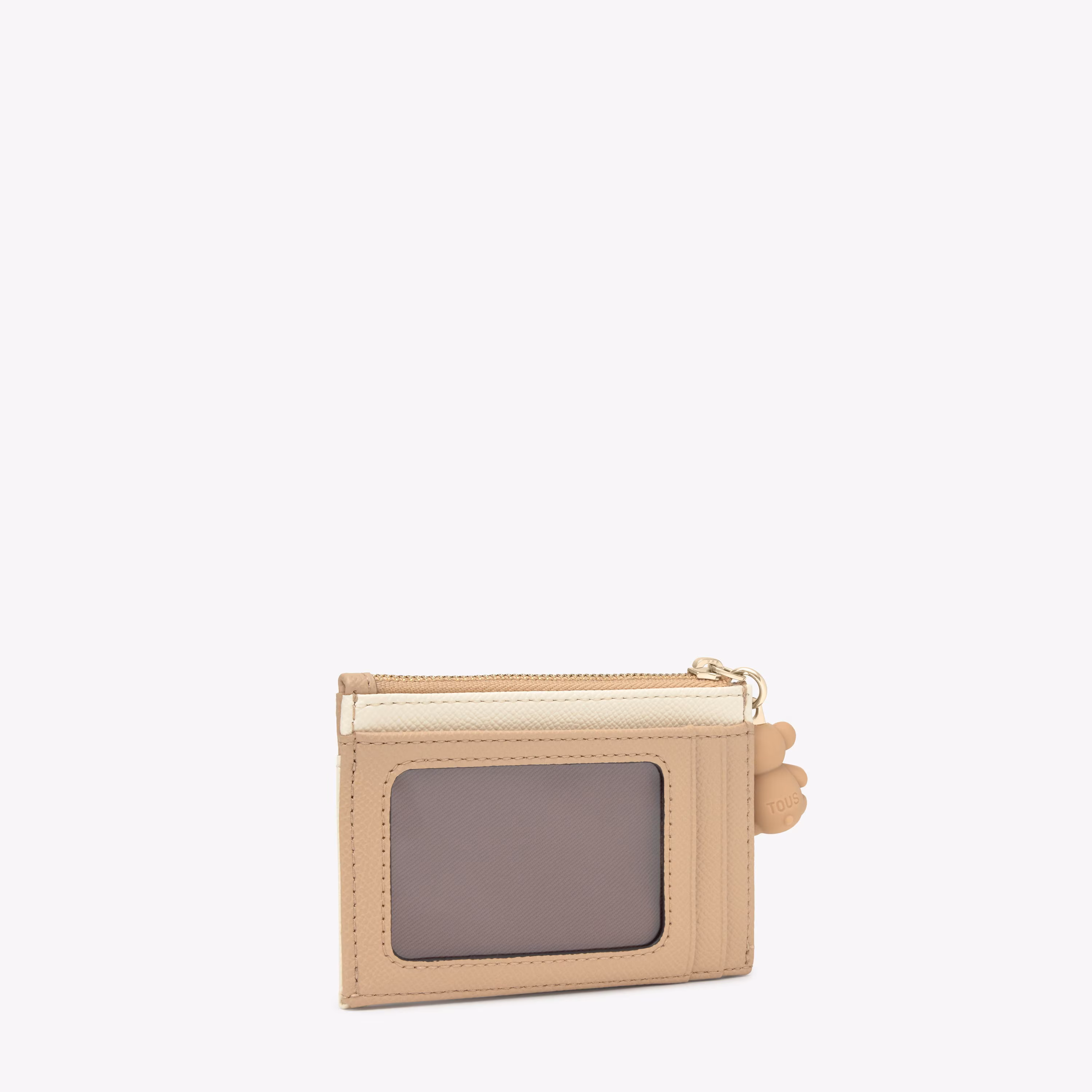 Monedero tarjetero beige y arena Audree Saffiano