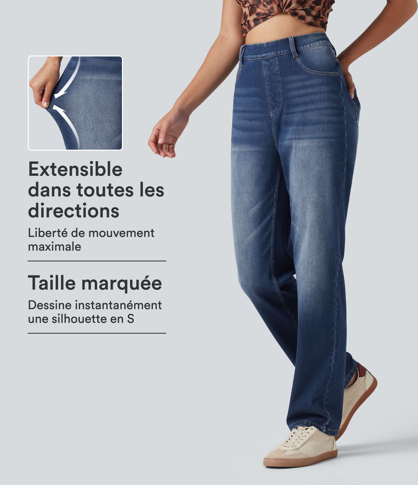 Jean droit Halara Flex™ coupe Curvy taille haute délavé avec poches