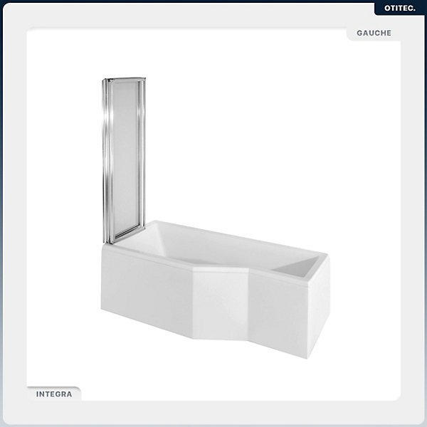 Baignoire asymétrique - 170 x 75 cm - Gauche - sans Habillage - avec Pieds - Pare Baignoire 3 Volets - Vidage Chrome - INTEGRA
