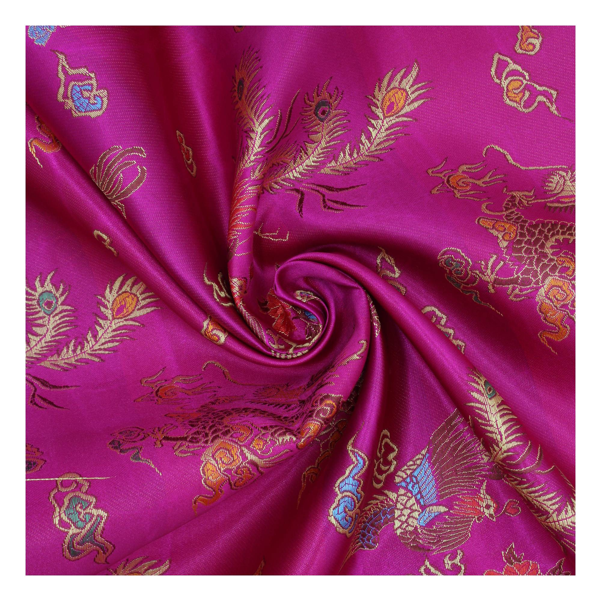 Cerise Print Chinese Brocade Fabric by the Metre
