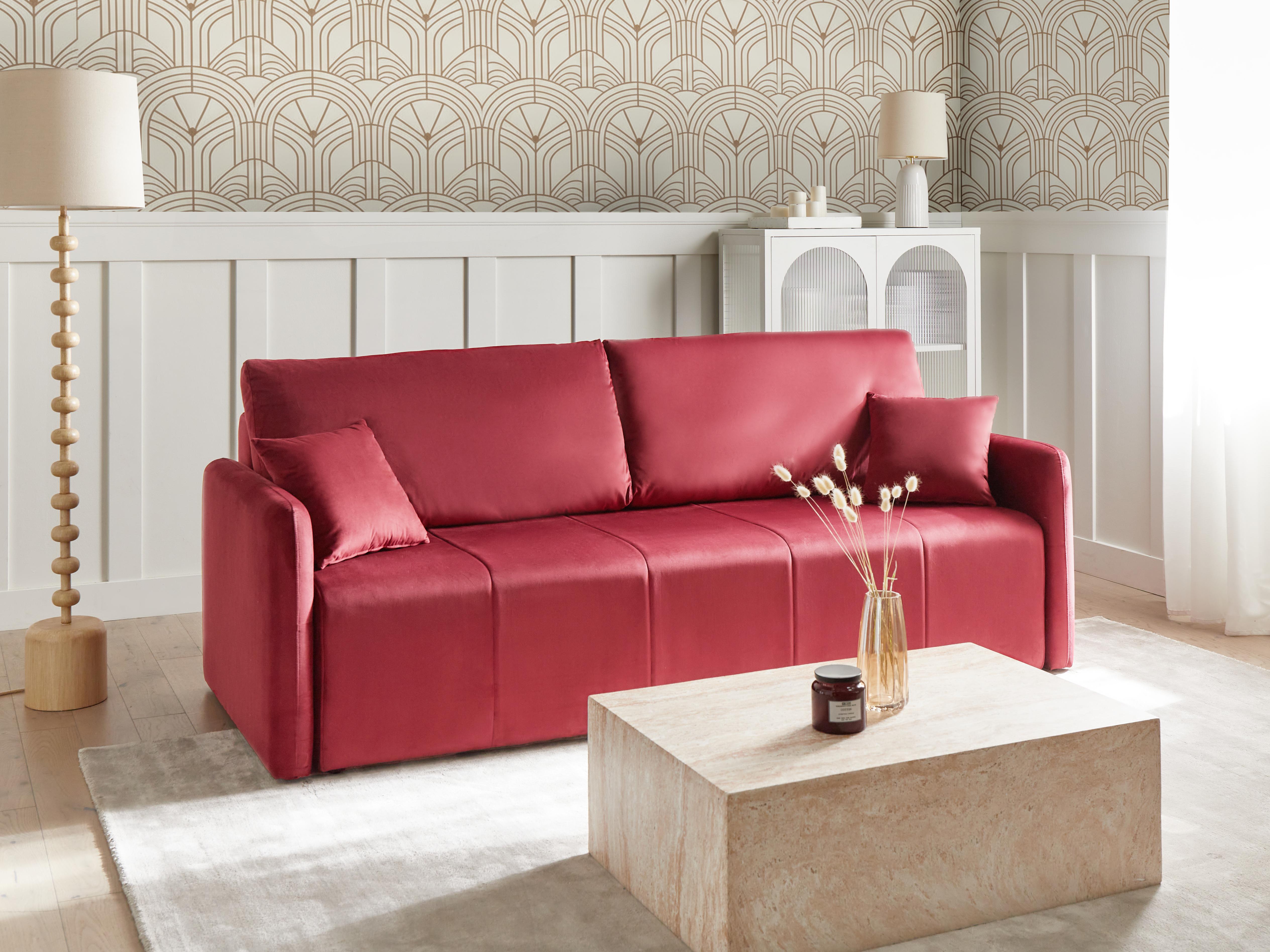 Sofa Bed 3 Seater EGGE Velvet Burgundy