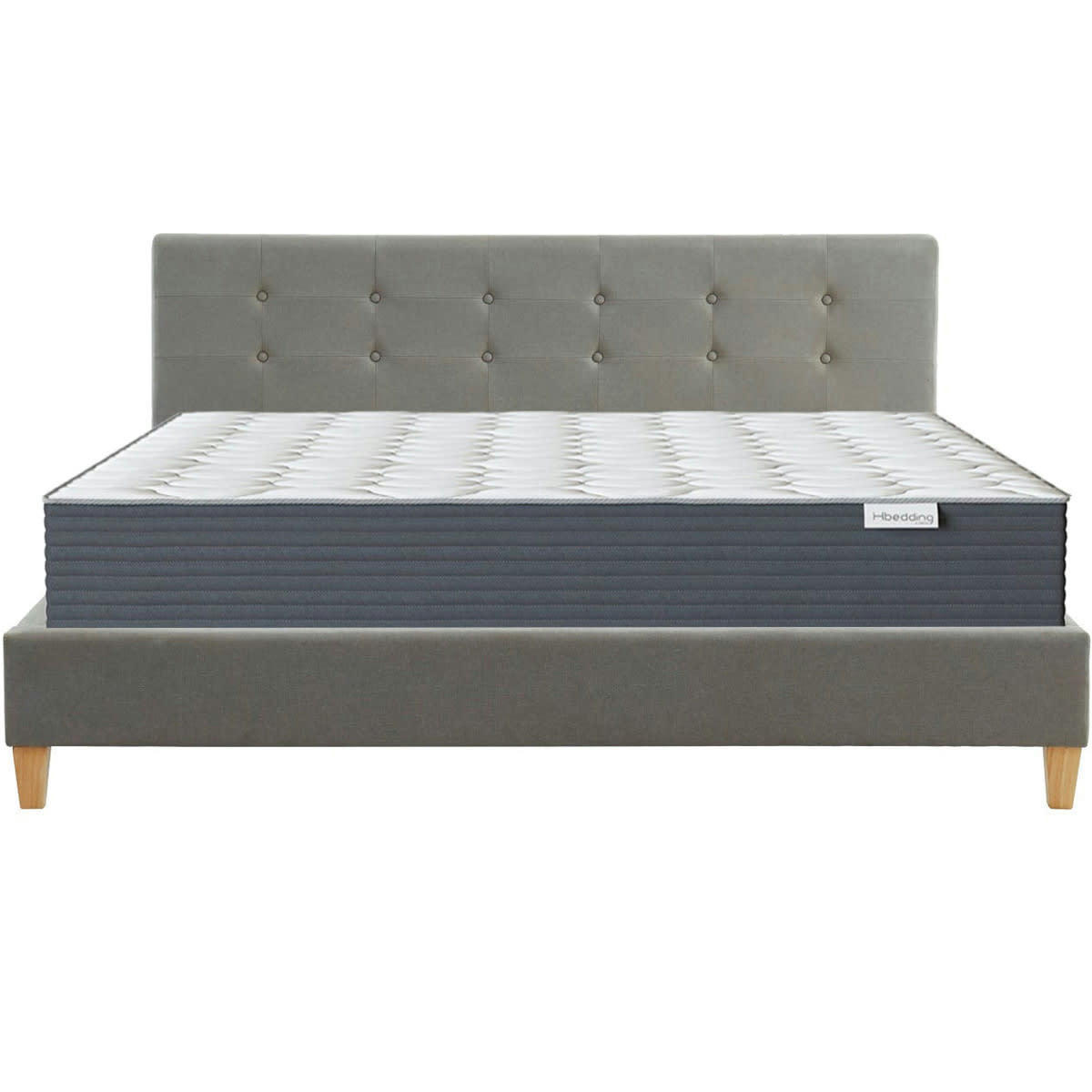 ENSEMBLE MILO & MEMO HR - Pack lit 160x200 + matelas + tête de lit - tissu gris clair