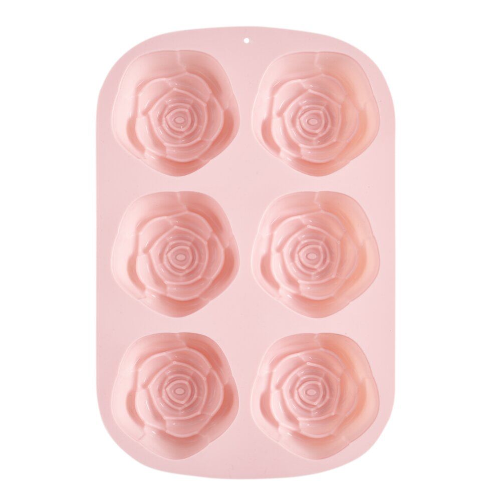 Moule à gâteau x6 fleur rose silicone 16,5x22,5cm
