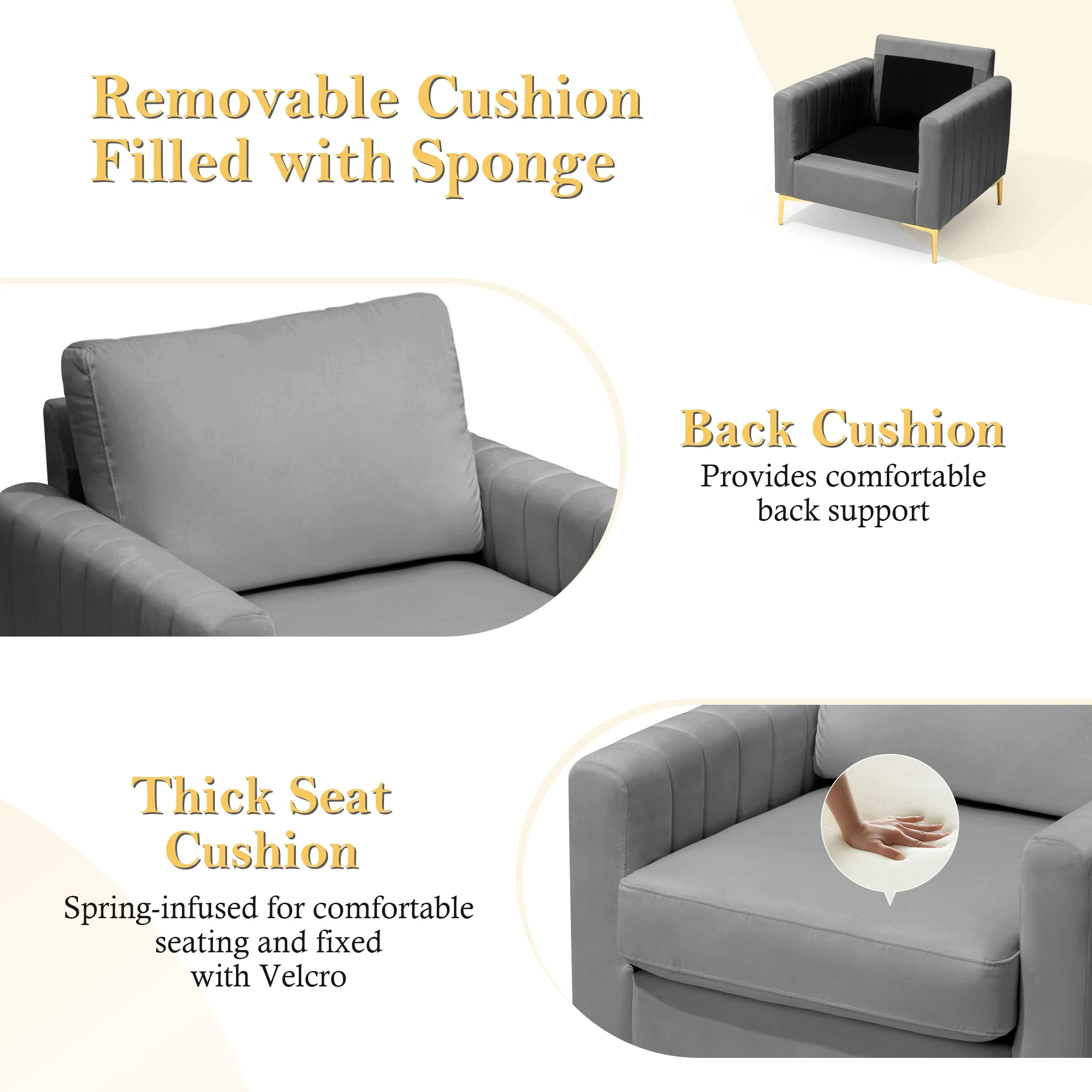 Upholstered Club Chair Accent Chair Velvet Arm Chair Comfortable Sofa Chair - See picture