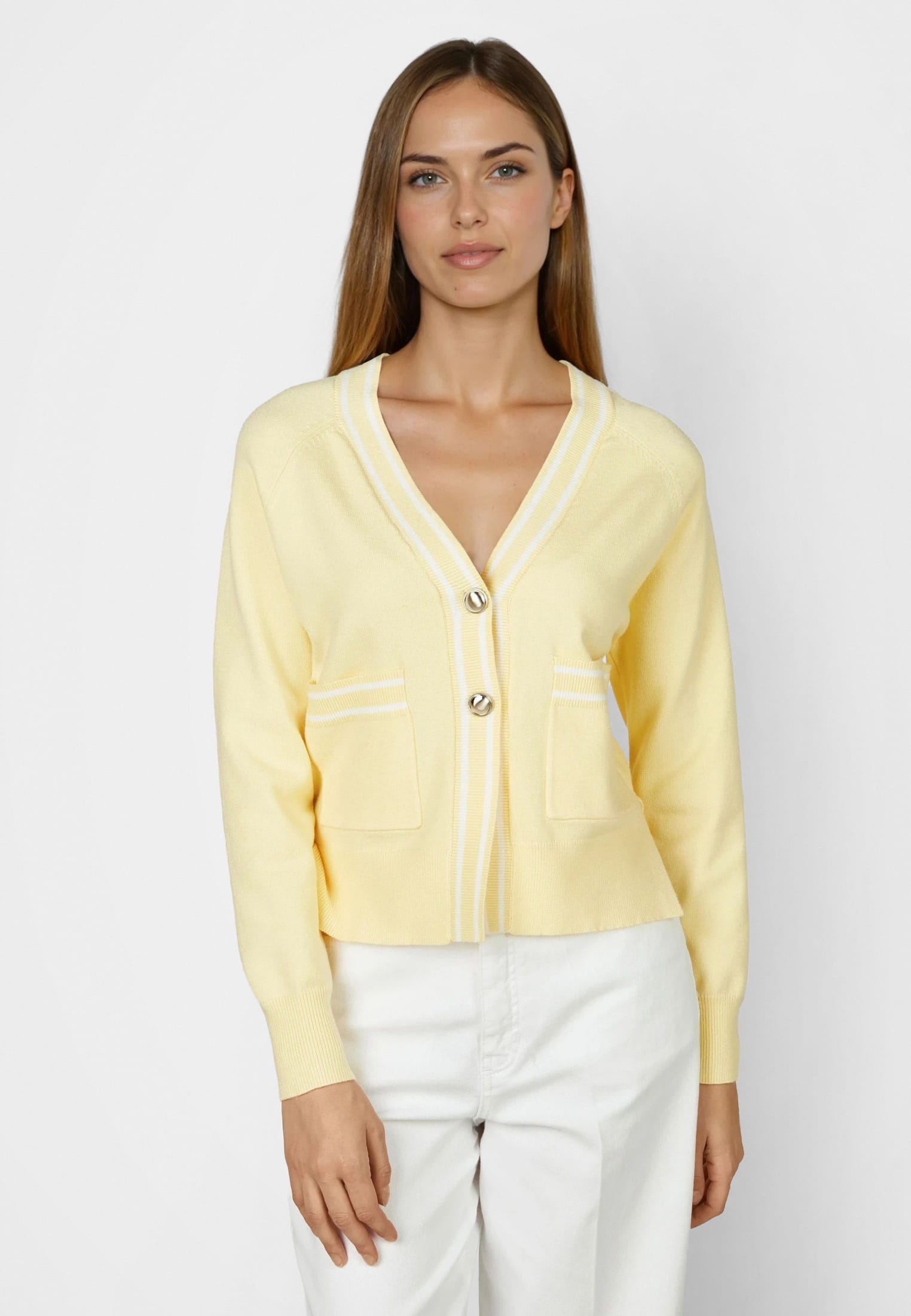Strickjacke mit Kontrastringeln