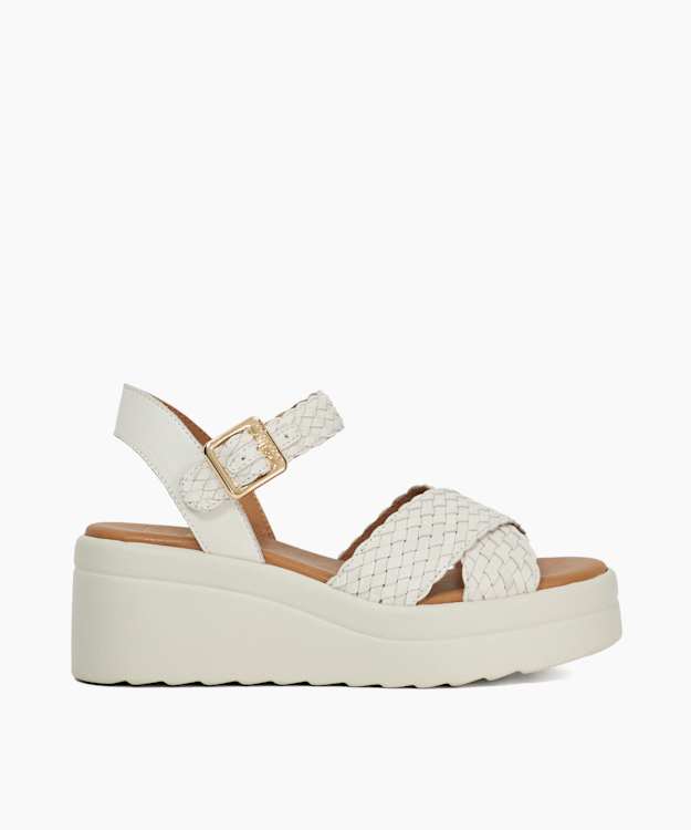 Kinleys Ecru - Braided Leather Wedge Sandals