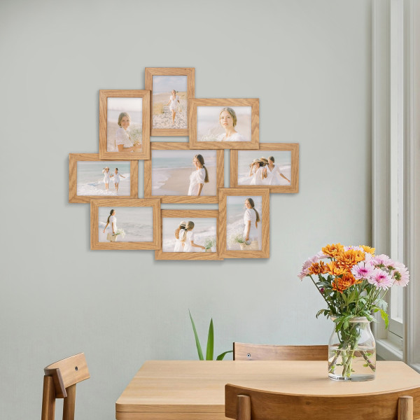 Multirama dębowa ramka na dziewięć zdjęć 10x15 cm 13x18 cm 9 w 1 FRAMAI®