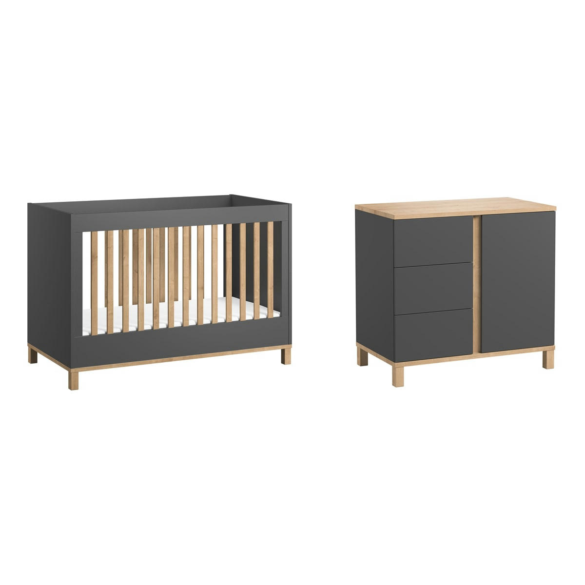 DUO - ALTITUDE - Lit bébé 60x120 commode à langer gris