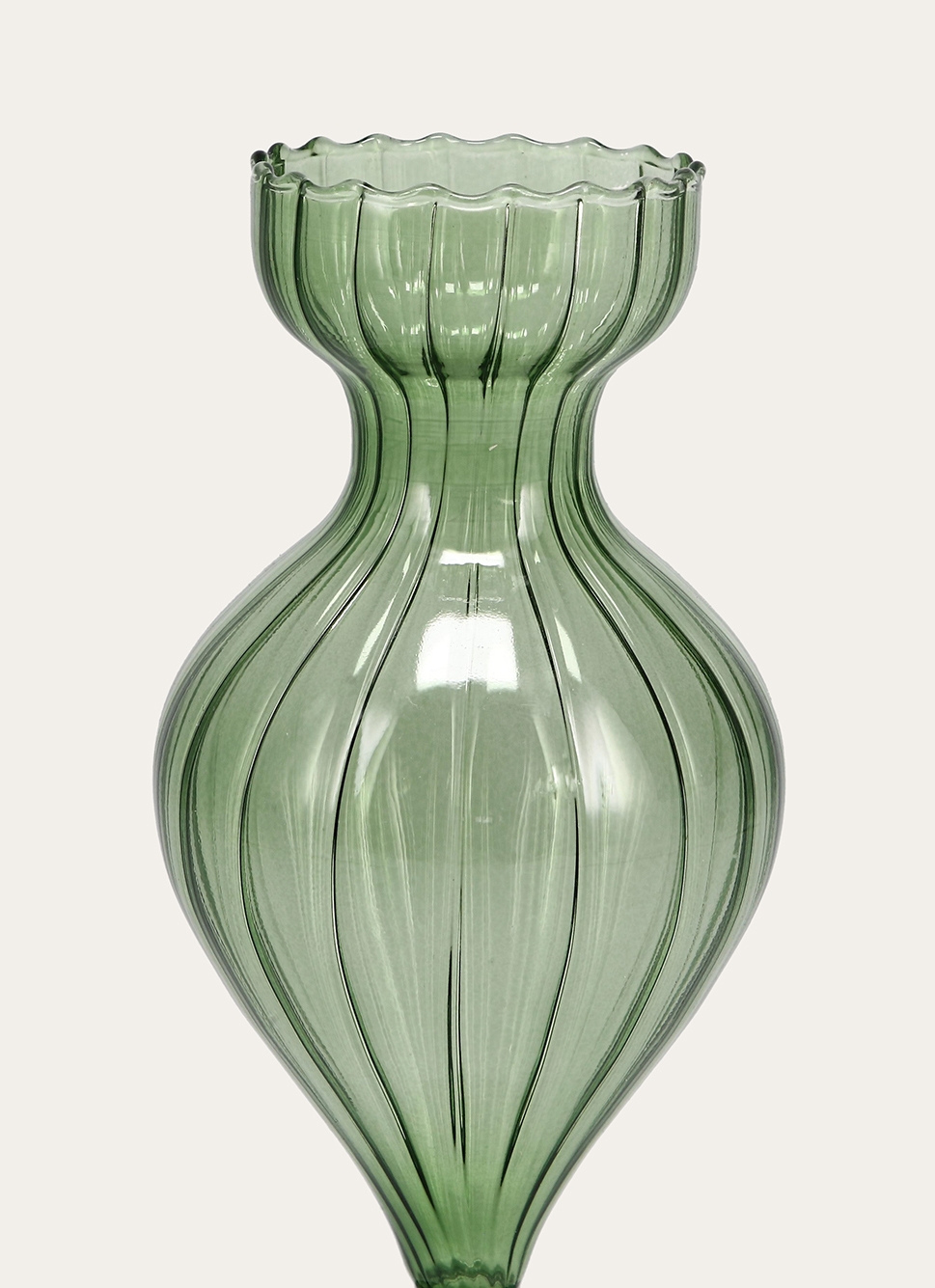 GRAND SOLIFLORE EN VERRE COLORÉ VERT TRANSPARENT