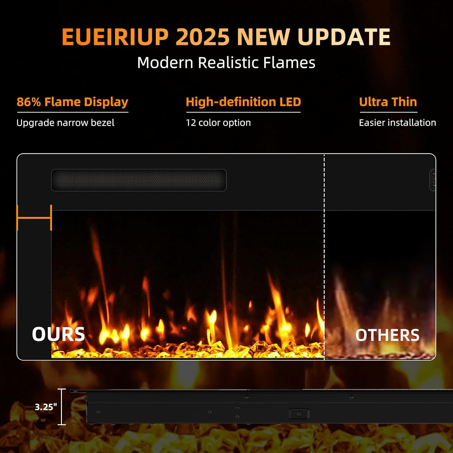 2025Upgraded 72” Recessed and Wall Mounted Electric Fireplace, Ultra Thin Narrow Beleze Fire Places with Remote Control, Screen Control,Adjustable Flame Colors and Speed