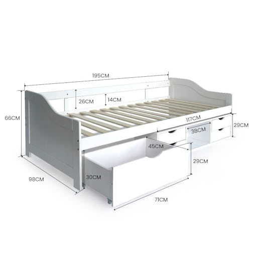 NNEMB Kids Wooden Single Sofa Bed Frame with Storage Drawers-White