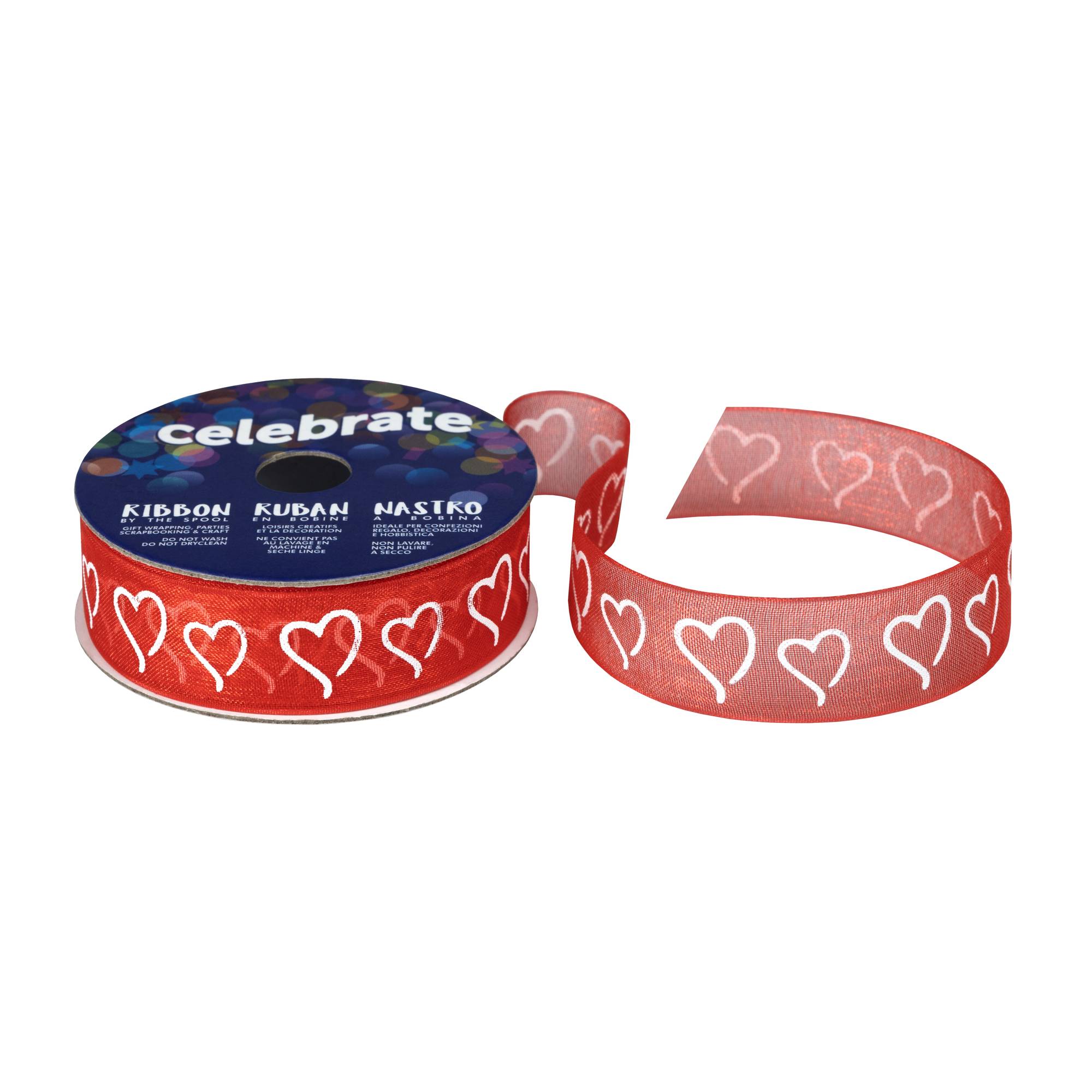 Red Curly Hearts Ribbon 15mm x 3.5m