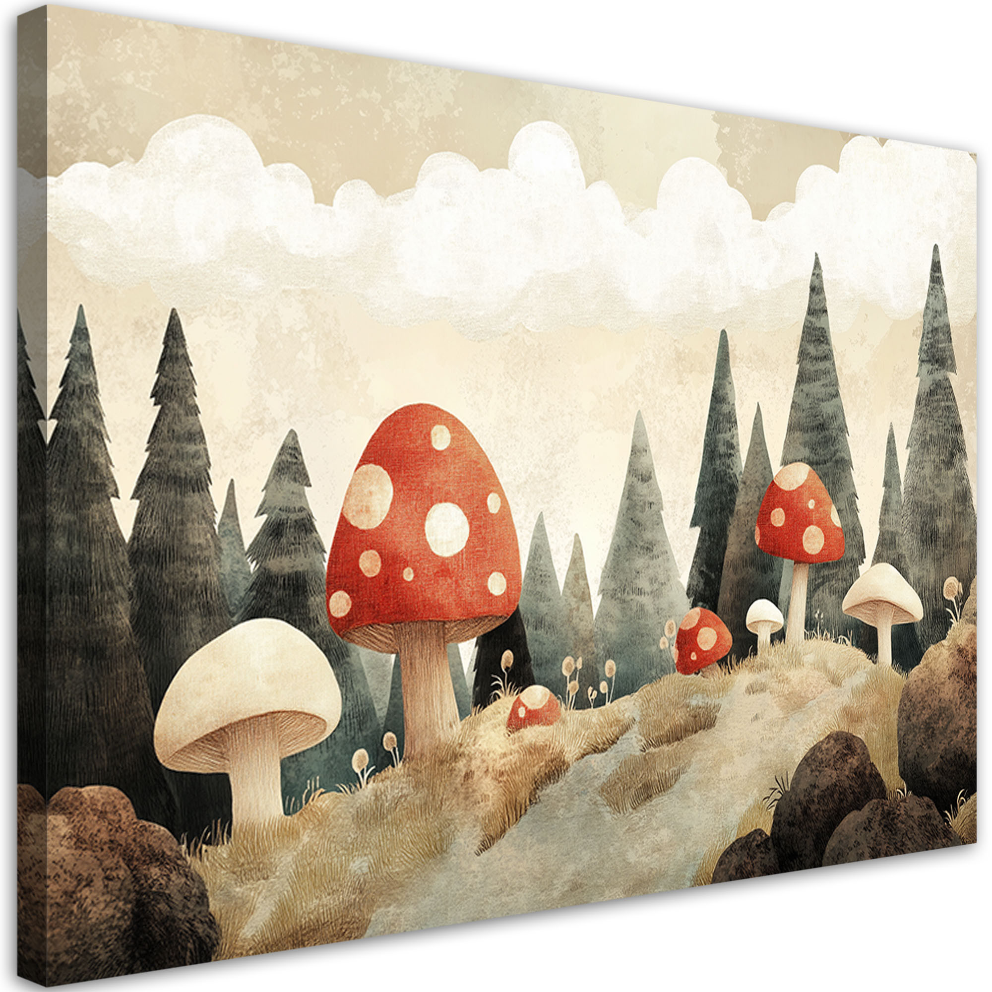 Feeby Obraz do pokoju dziecka, Grzyby Las Drzewa Natura Beżowy 60x40