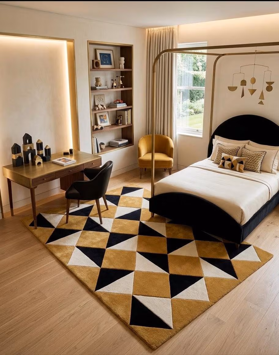 Luxury Hand Tufted Geometric Rug, Mustard Black Ivory Wool Rug, Modern Abstract Area Rug, Contemporary Designer Carpet, Handmade Home Decor.