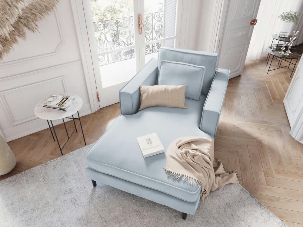 ALEXIS - Méridienne 1 place en velours bleu clair