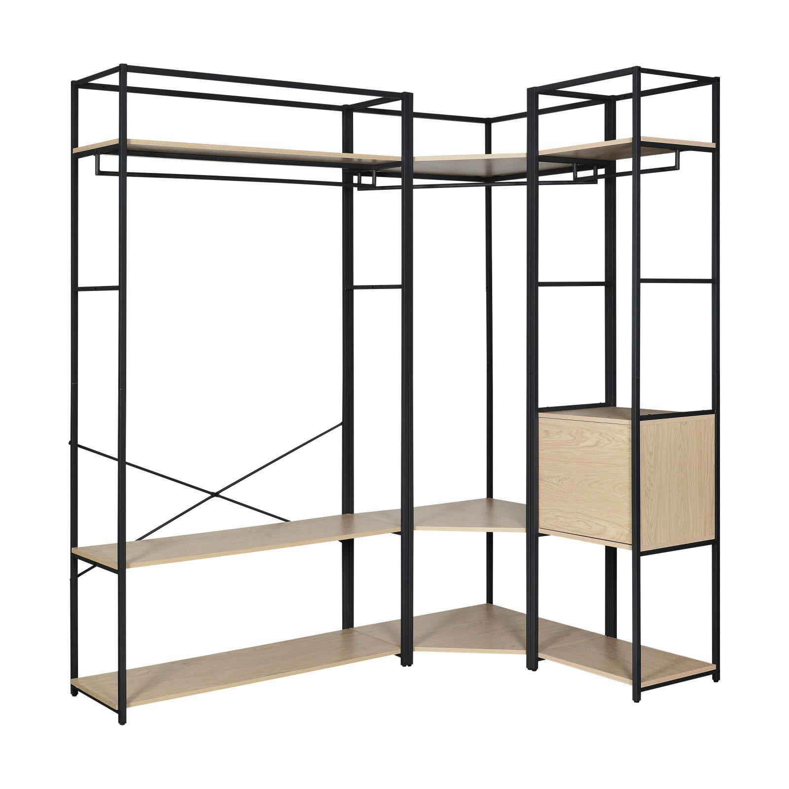 JUNE - Portants vêtements bois et métal noir avec module fermé - Lot de 3