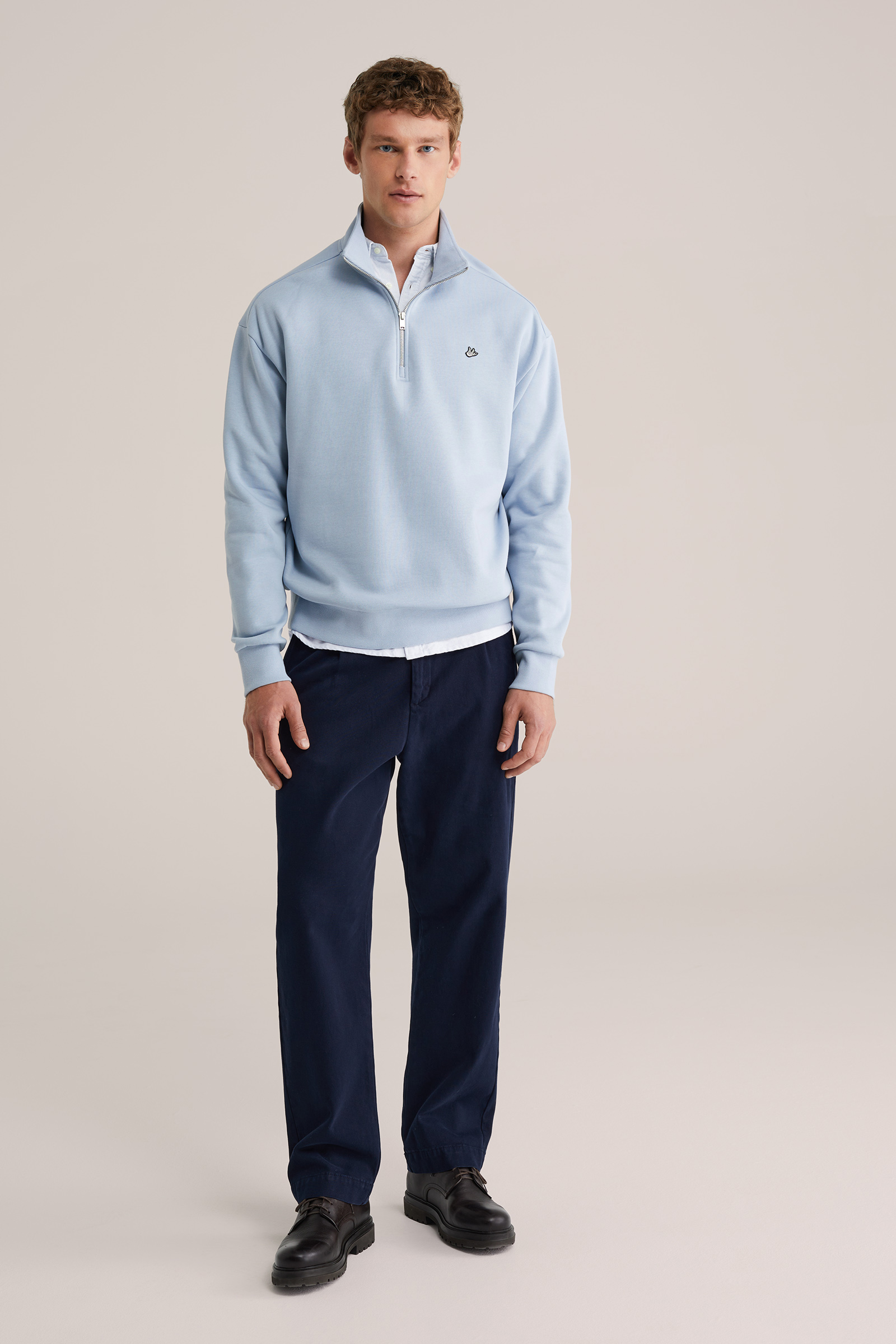 Heren regular fit sweater met quarter-zip en embroidery