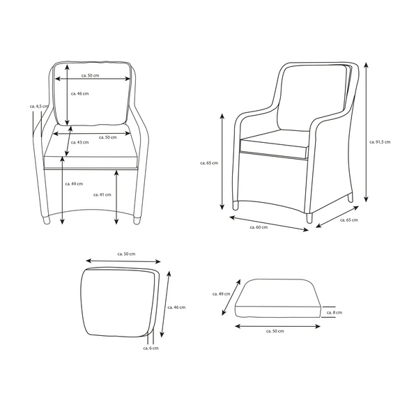 Sessel »Ria«, BxTxH: 60 x 65 cm x 91,5 cm, 2er Set